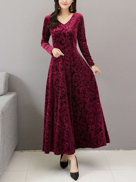 Velvet Plus Size Occasion Evening Wedding Gown Long Sleeve Maxi Dress –  Pluspreorder